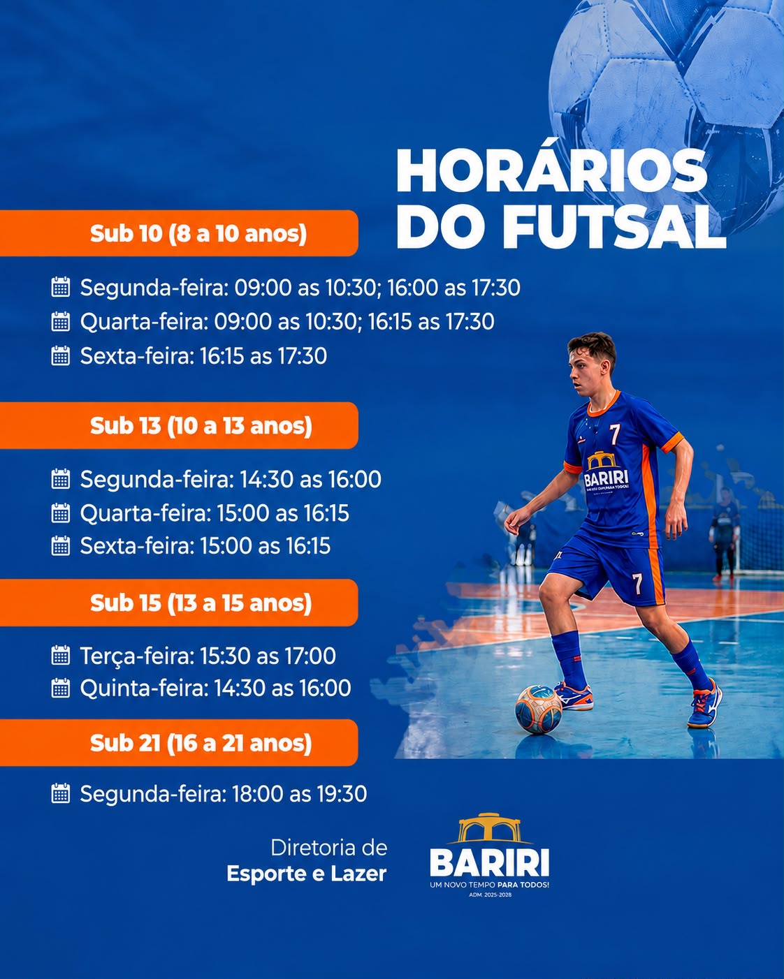 Bariri - Horários do futsal.