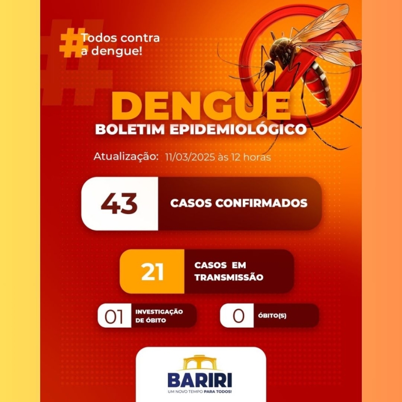 BOLETIM DA DENGUE: BARIRI TEM UMA POSSÍVEL MORTE SUSPEITA POR DENGUE.