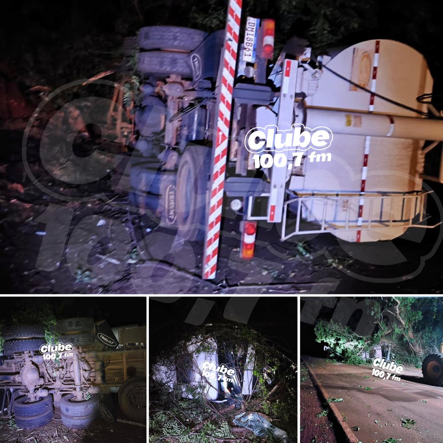 VICINAL: CAMINHÃO COLIDE COM ÁRVORE E TOMBA ENTRE BARIRI E ITAPUÍ