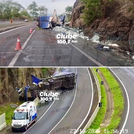 ​SP-225: CARRETA TOMBOU NA SERRA ENTRE JAÚ E BROTAS - matéria por Diego Santos  #jornaldaclube #clubefm #radioclube #sp225 #tombamento #pmrodoviaria