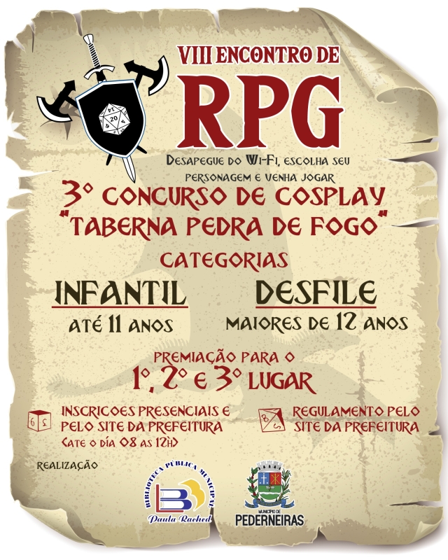 PEDERBEIRAS : ​ENCONTRO DE RPG 2025: BIBLIOTECA MUNICIPAL PROMOVE EVENTO COM CONCURSO DE COSPLAY E ATIVIDADES PARA ESTIMULAR IMAGINAÇÃO E CRIATIVIDADE