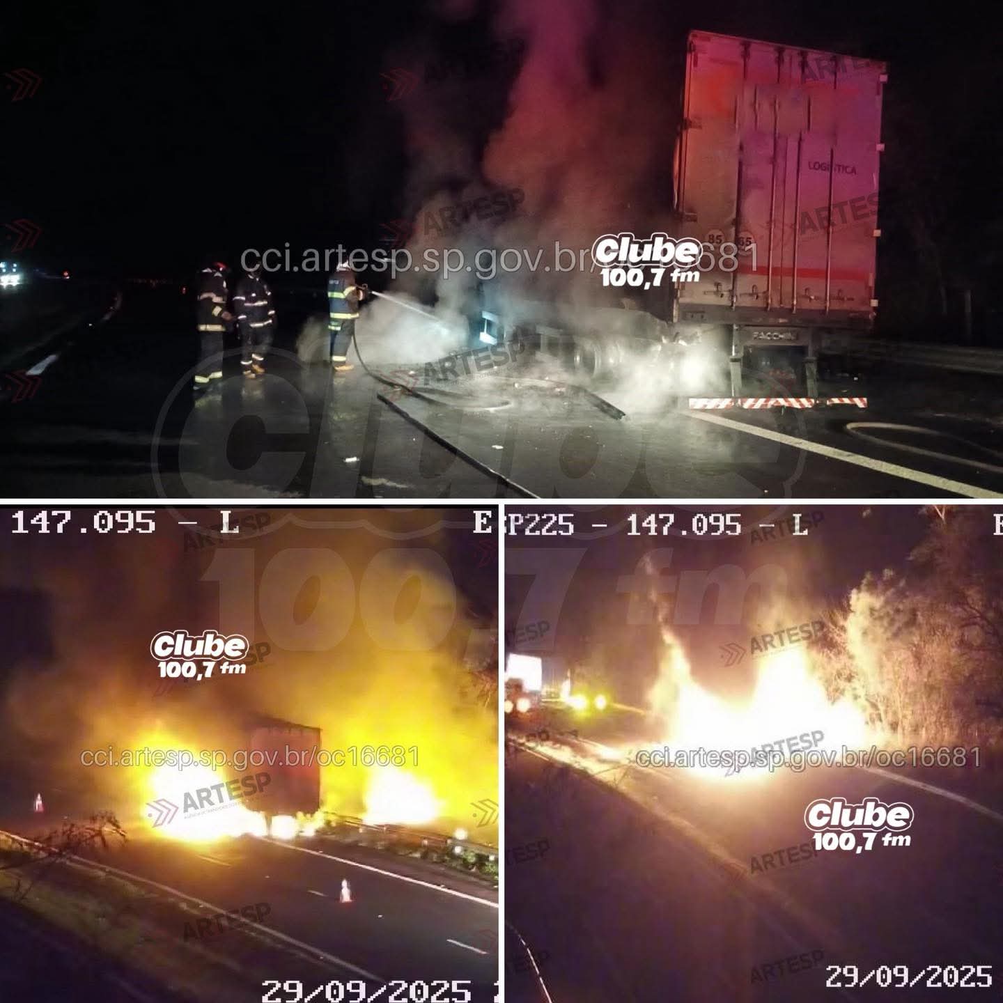 SP-225: FOGO NO SISTEMA DE FREIOS CONSOME PARCIALMENTE CARRETA - matéria por Diego Santos