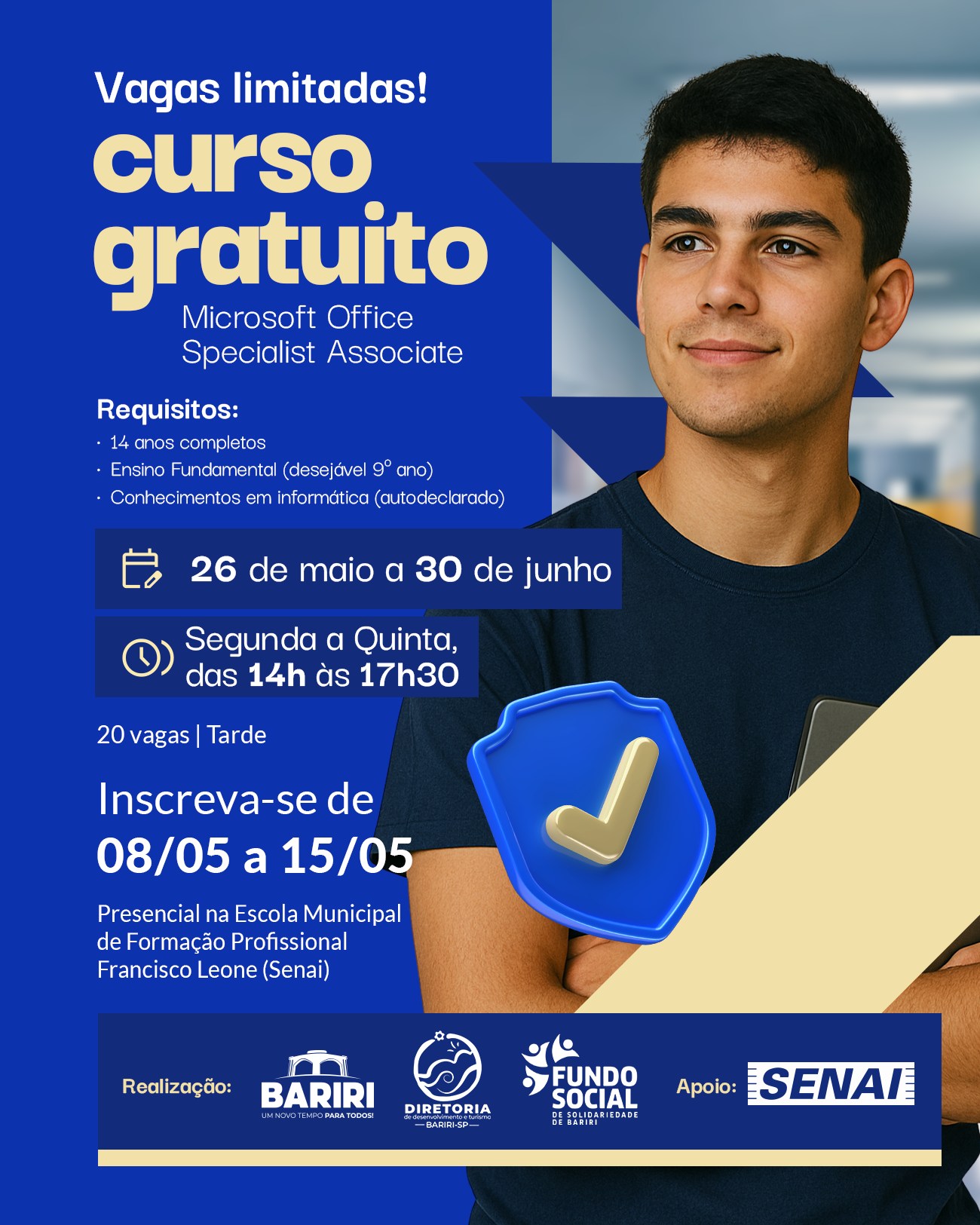 DESENVOLVIMENTO: INSCRIÇÕES PARA CURSOS PROFISSIONALIZANTES ESTÃO ABERTAS ATÉ O DIA 15 DE MAIO EM BARIRI.