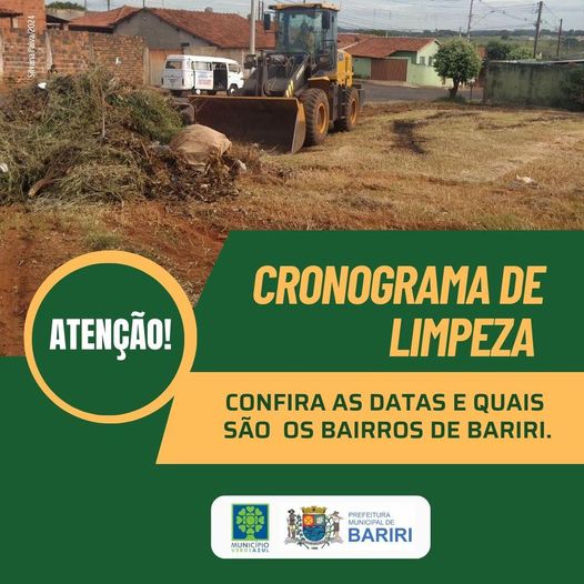 BARIRI: COMEÇA HOJE O MUTIRÃO DE LIMPEZA NO MUNICÍPIO, CONFIRA OS BAIRROS E DATAS