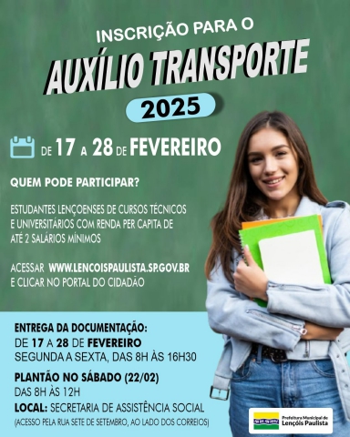 LENÇOIS PAULISTA: INSCRIÇÕES PARA O AUXÍLIO-TRANSPORTE COMEÇAM NA SEGUNDA-FEIRA, (17).