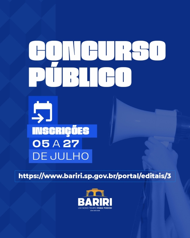 INSCRIÇÕES PARA CONCURSO PÚBLICO DA PREFEITURA DE BARIRI JÁ INICIARAM.